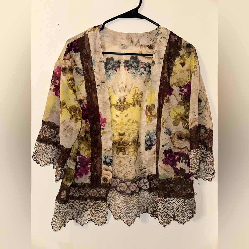 Gimmicks By BKE Sheer Floral Open Front Blouse Sz‎ Small